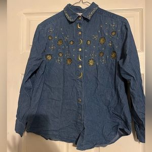 Women’s Denim Embroidered Buttoned Down Shirt